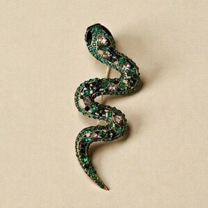 Emerald Green Snake Crystal Brooch Pin